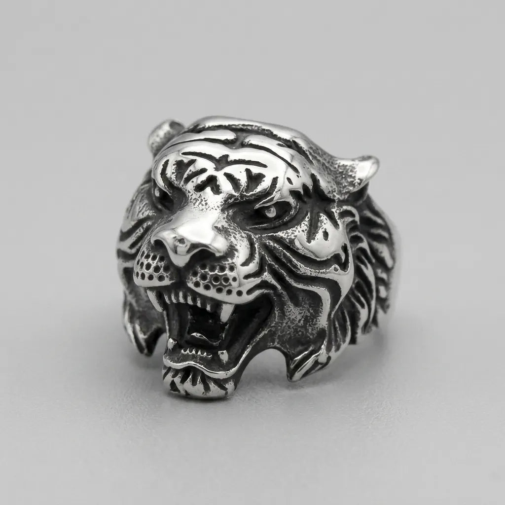 Roaring Tiger Head Wide Band Ring