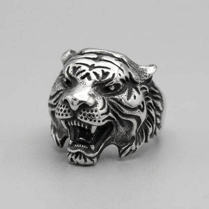 Roaring Tiger Head Wide Band Ring