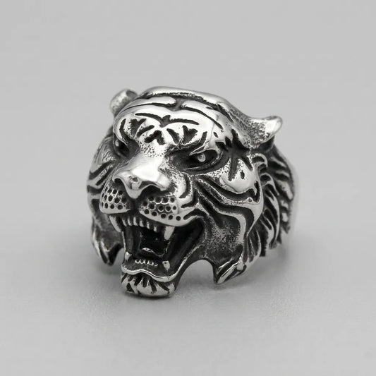 Roaring Tiger Head Wide Band Ring