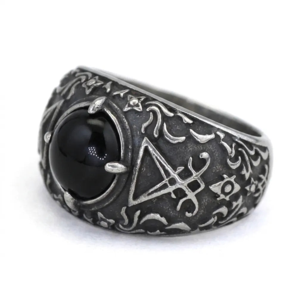 Black Onyx Sigil of Lucifer Baroque Ring
