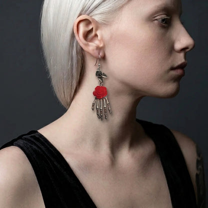 Rose Skeleton Hand Earrings