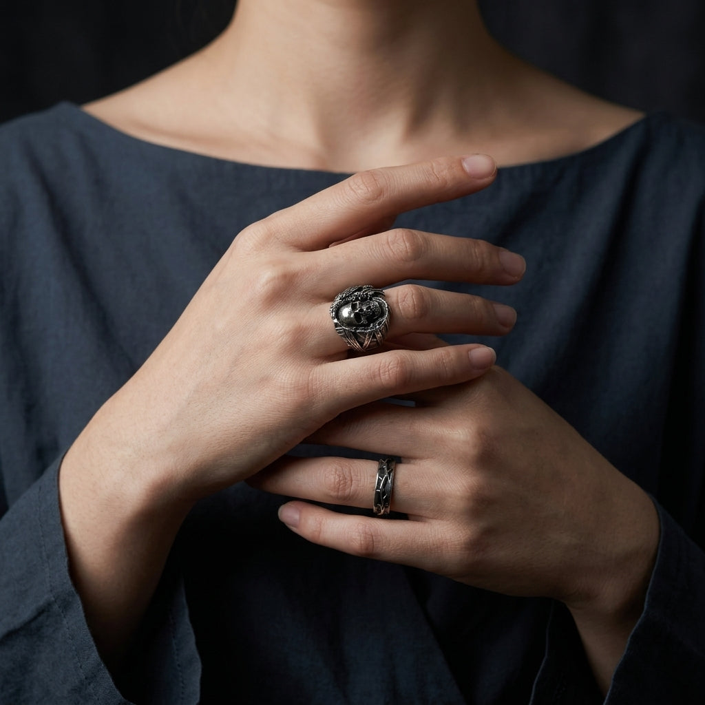 Feathered Warbonnet Skull Ring