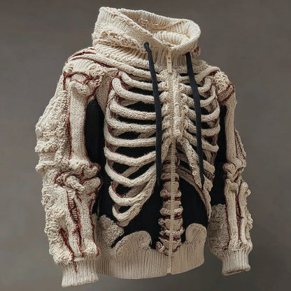 Halloween Skull Knitted Warm Men's Zipper Hooded Sweater artswardrobe