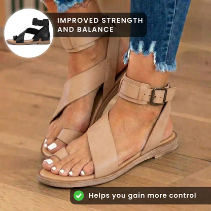 Orthopedic Suede Ankle-Wrap Gladiator Sandals - Wide Buckle Strap