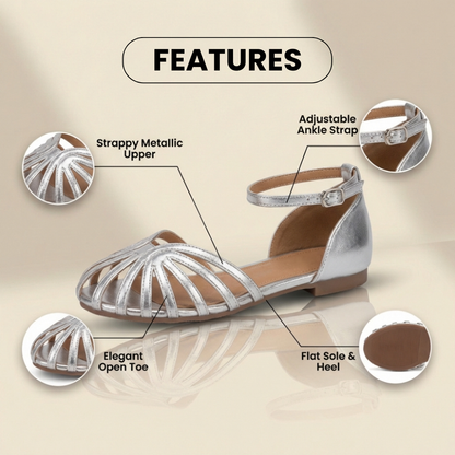 Orthopedic Metallic Strappy Sandals - Crisscross Low Block Heel