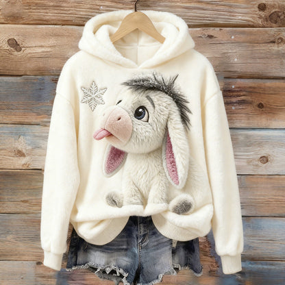 Fleece Hoodie with Playful Donkey Face