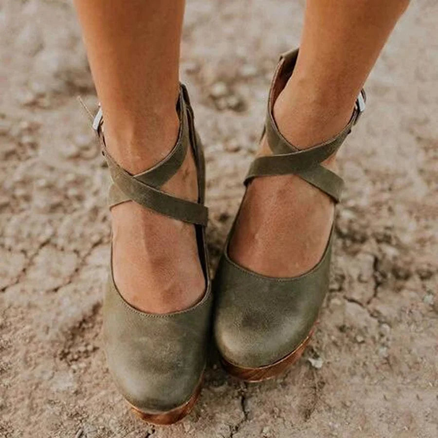 Wooden Wedge Mary Janes