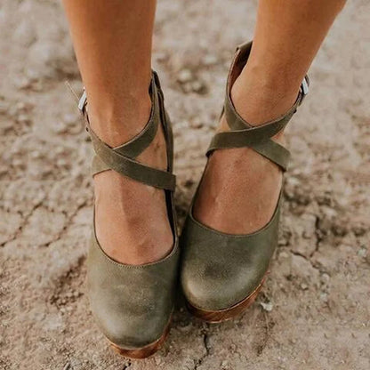 Wooden Wedge Mary Janes