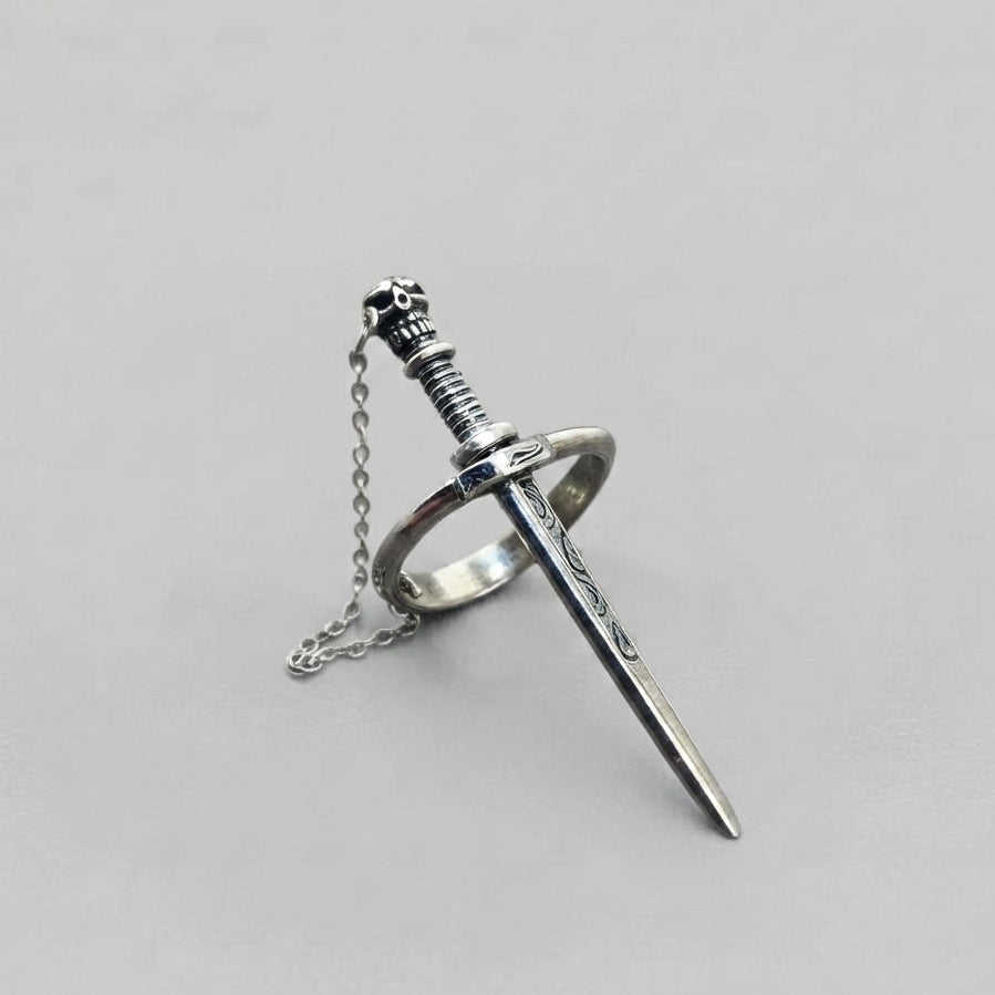 Silver Sword Ring with Skull Handle