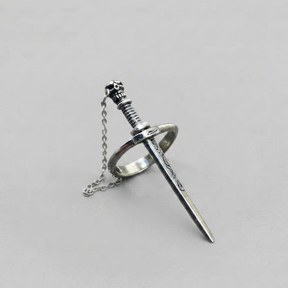 Silver Sword Ring with Skull Handle