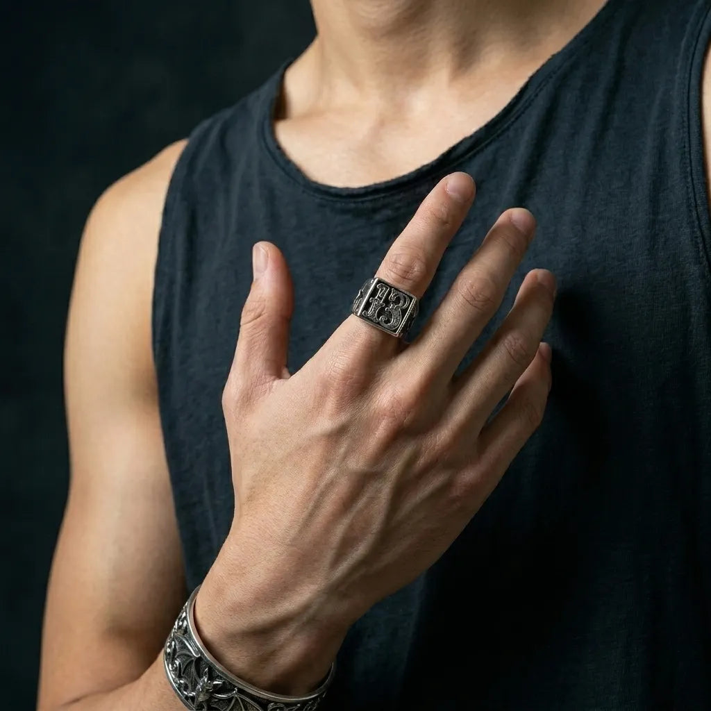 Lucky 13 Ornate Signet Ring
