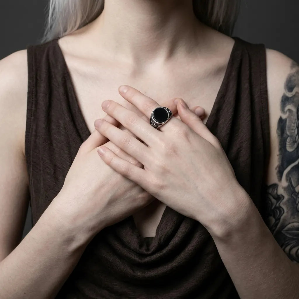 Black Onyx Celtic Triquetra Oval Ring