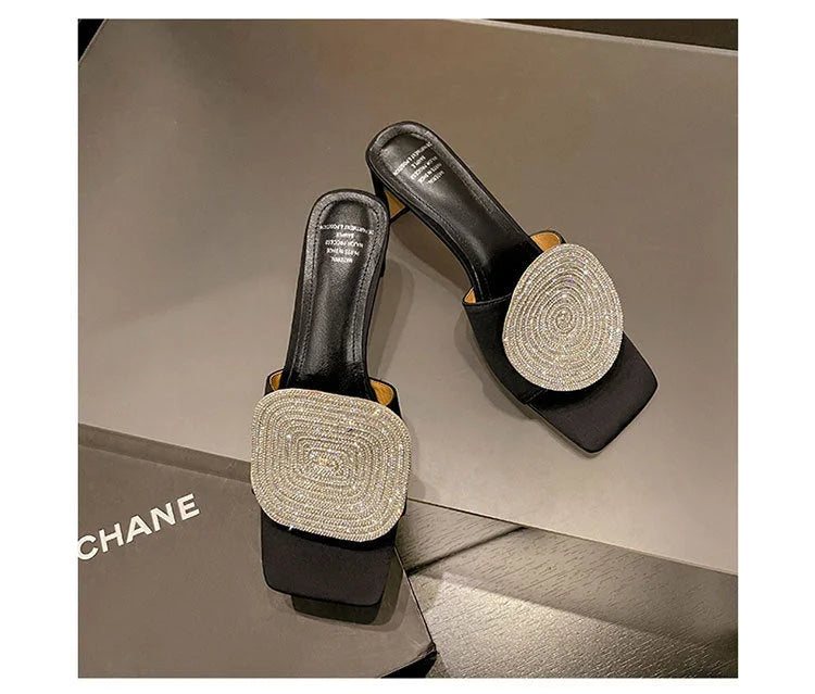 Embellished Block Heel Slides