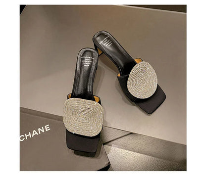 Embellished Block Heel Slides