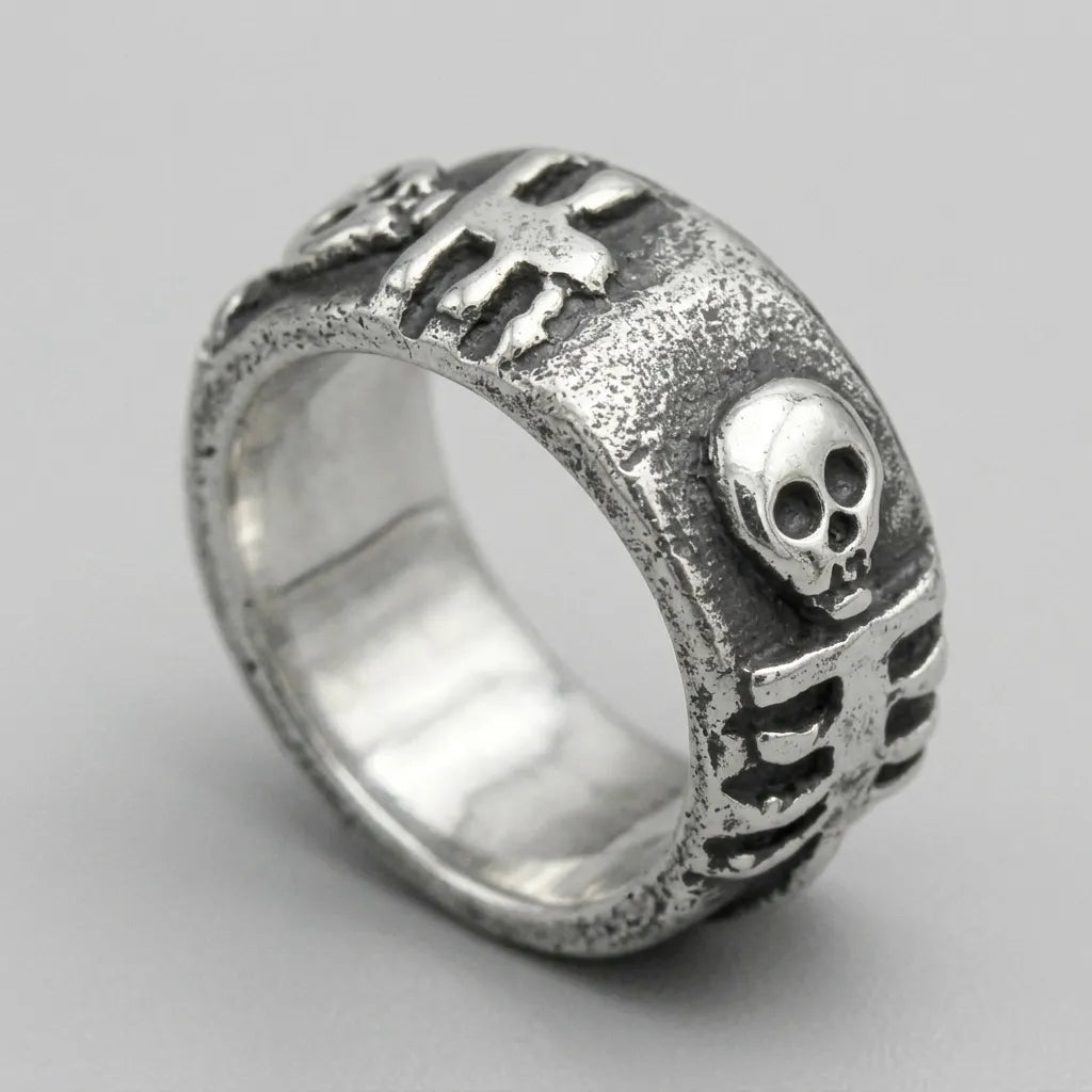 Skull & Spine Skeleton Band Ring