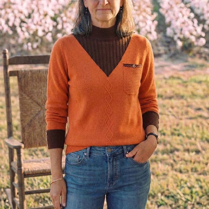 Cotton V-Neck Sweater with Chest Logo