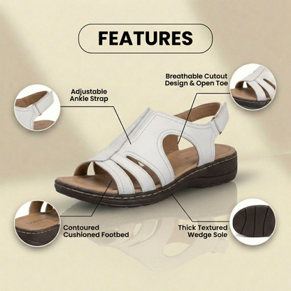 Orthopedic Leather Wave Cutout Sandals - Curved Contour Design