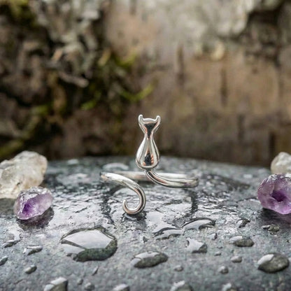 925 Sterling Silver Adjustable Kitten Ring