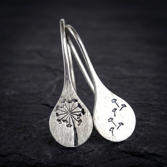 925 Sterling Silver Dandelion Leaf Earrings