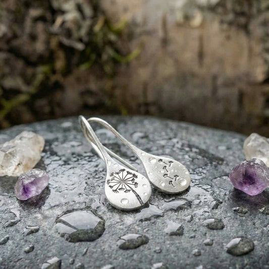 925 Sterling Silver Dandelion Leaf Earrings