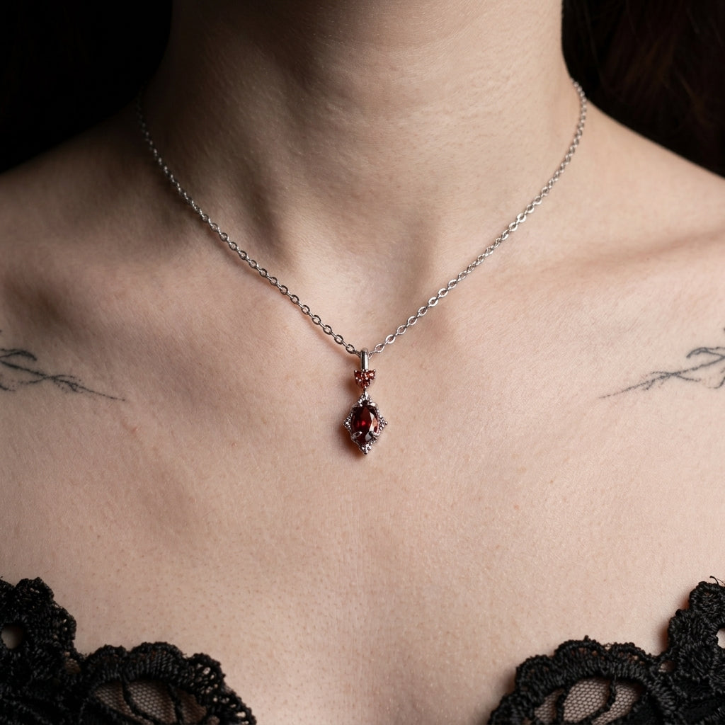 Blood Red Crystal Vampire Pendant Necklace