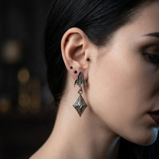 Gothic Fleur De Lis Earrings Silver