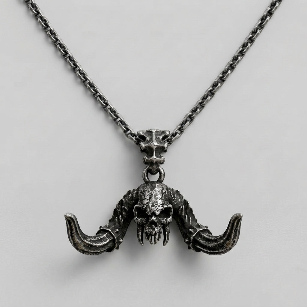 Ram Horn Skull Pendant Necklace