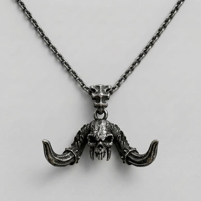 Ram Horn Skull Pendant Necklace