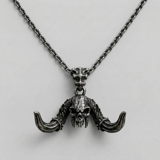 Ram Horn Skull Pendant Necklace