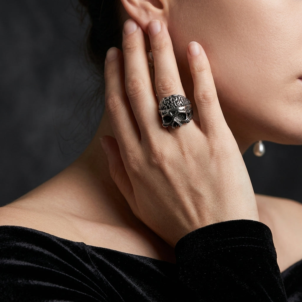 Twisted Flame Skull Signet Ring