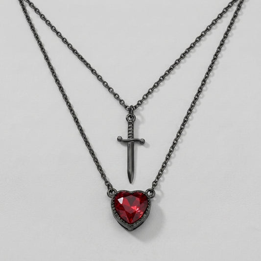 Gothic Heart & Sword Pendant Necklace