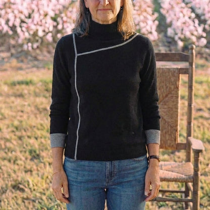 Cotton Turtleneck Sweater with Contrast Cuff
