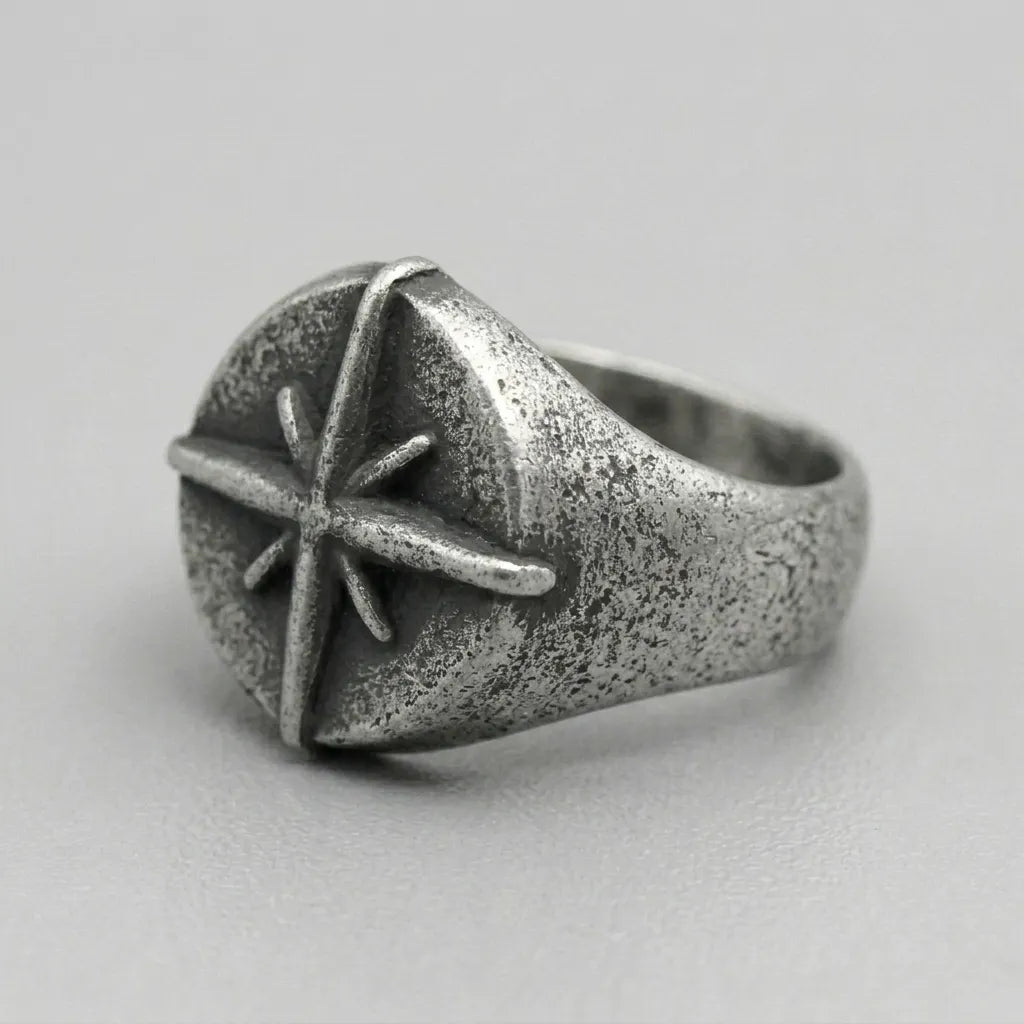 North Star Compass Rose Signet Ring