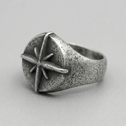 North Star Compass Rose Signet Ring