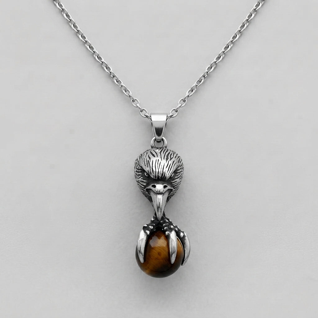 Eagle Claw Pendant Necklace with Black Stone