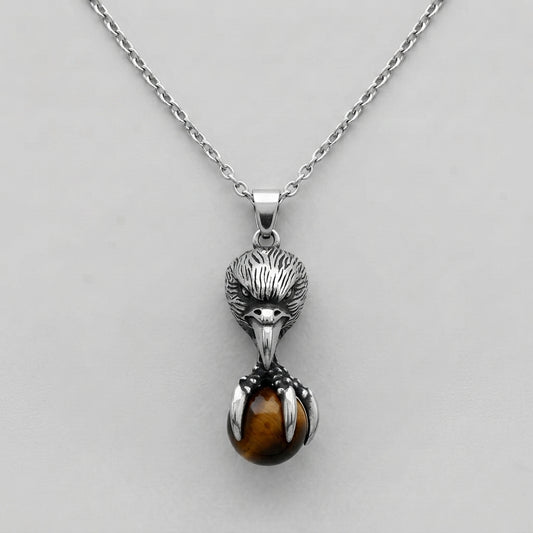 Eagle Claw Pendant Necklace with Black Stone
