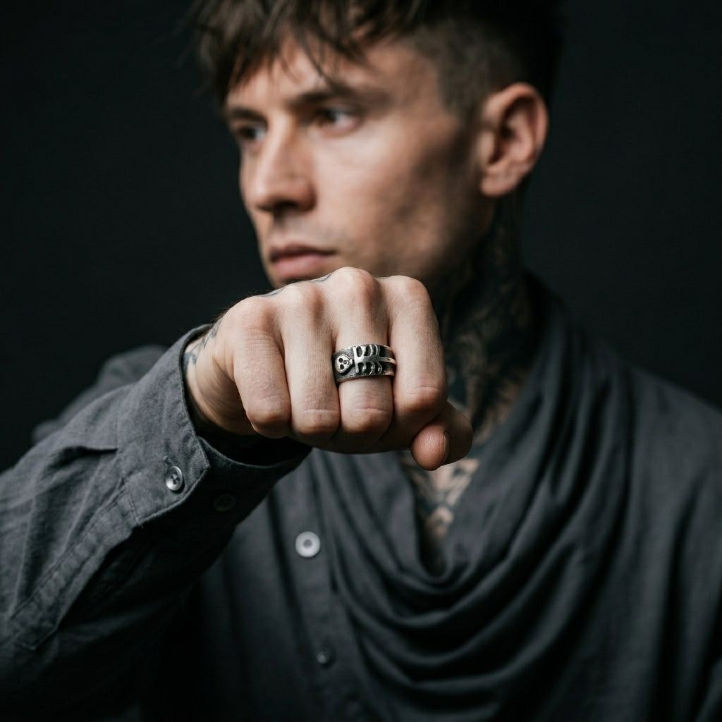 Skull & Spine Skeleton Band Ring