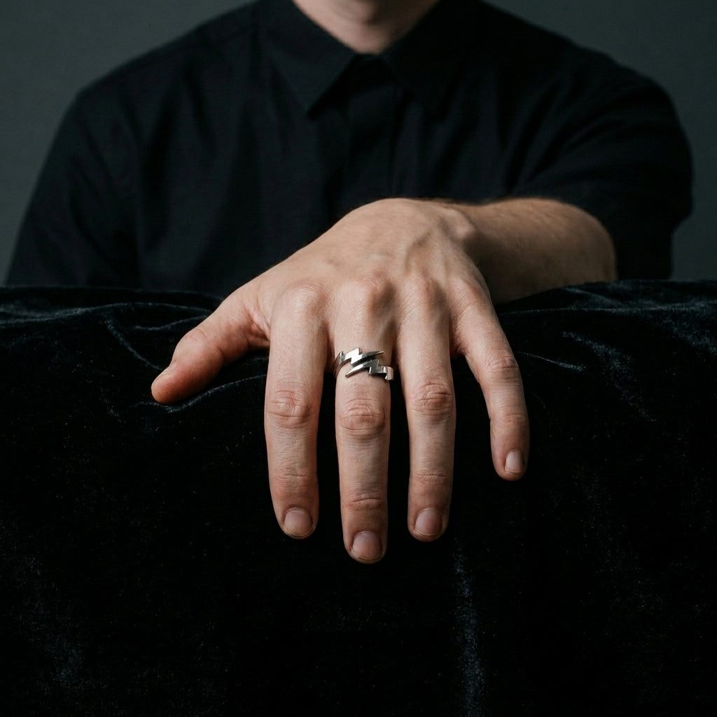 Double Lightning Bolt Open Band Ring