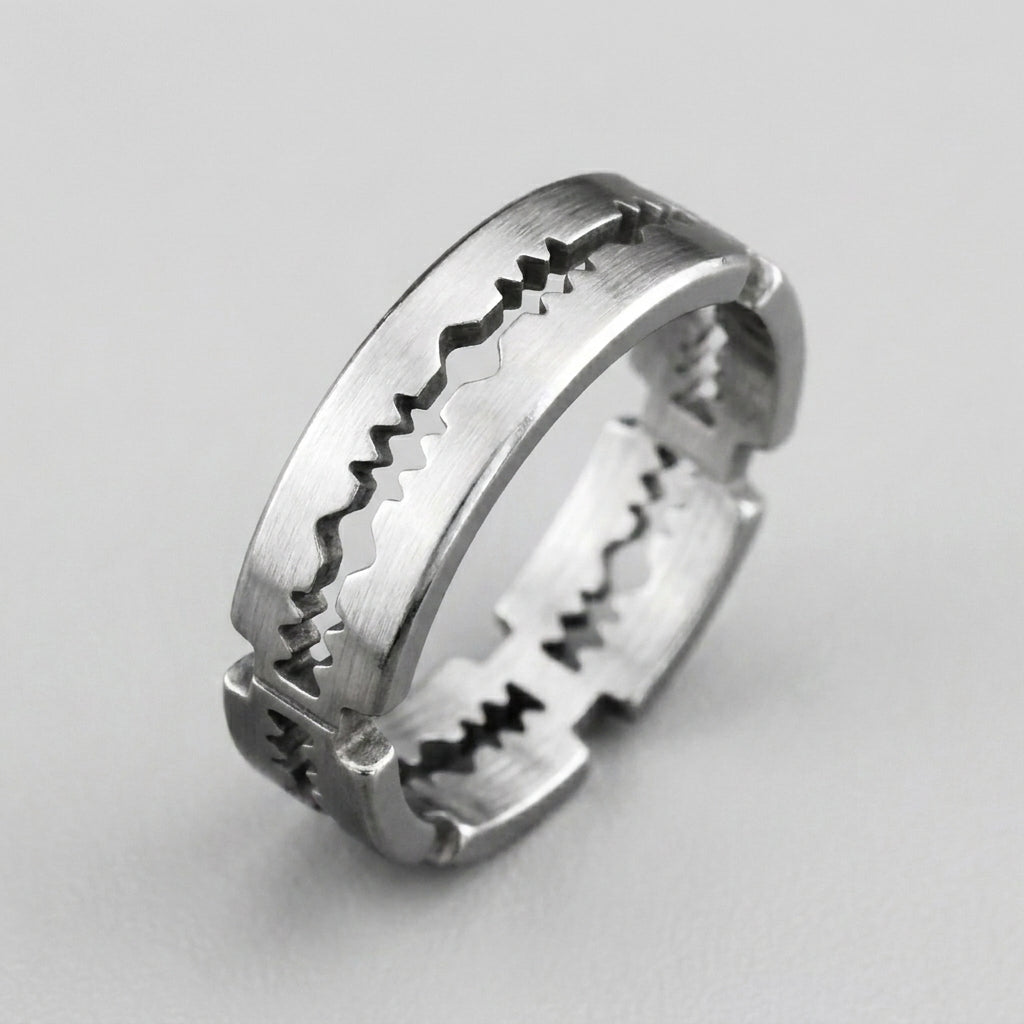 Serrated Blade Cut-Out Silver Band Ring
