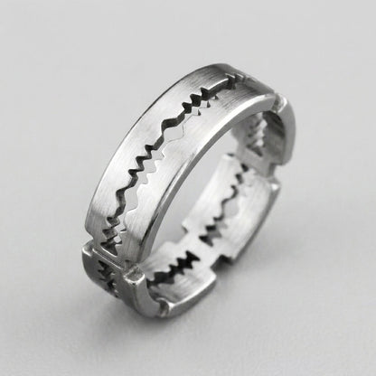 Serrated Blade Cut-Out Silver Band Ring