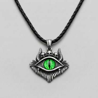 Dragon Eye Pendant with Skulls – Green Gemstone Necklace