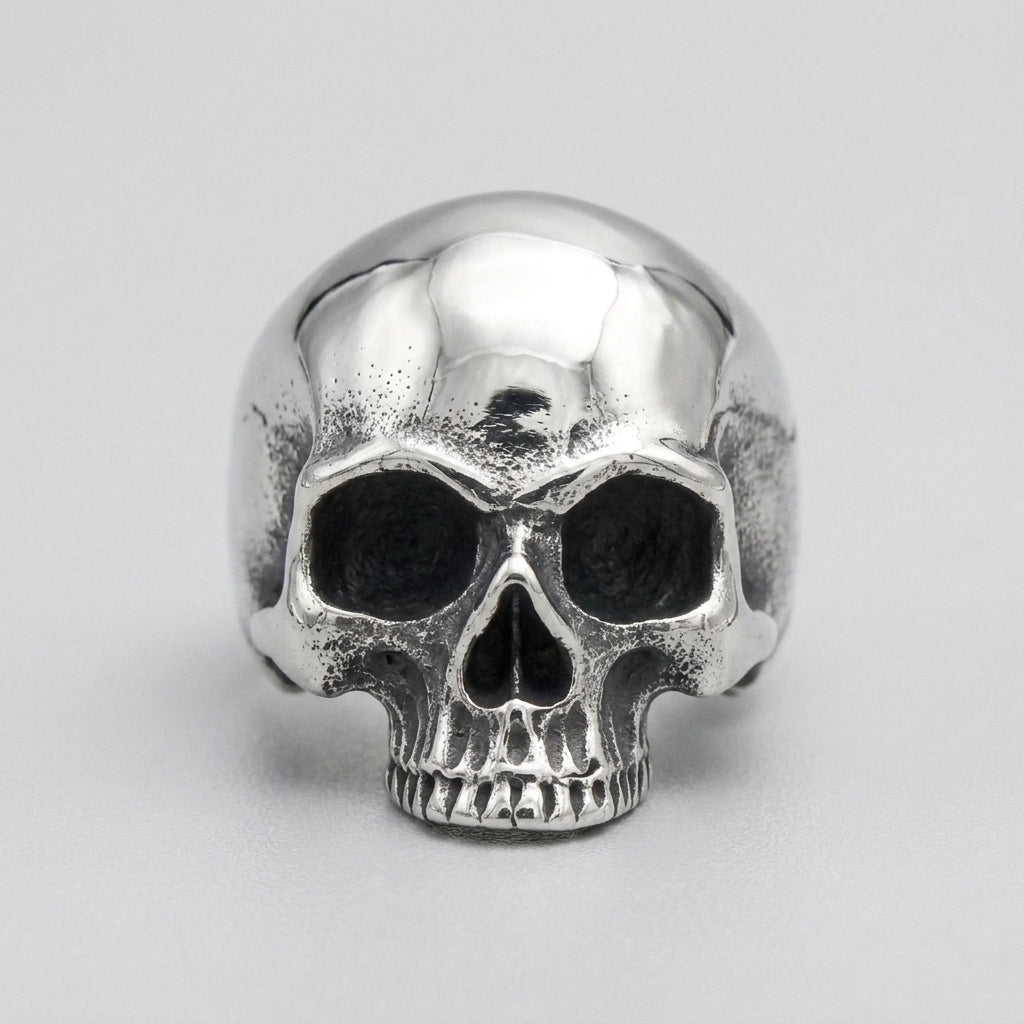 Classic Half-Jaw Skull Wide Band Ring