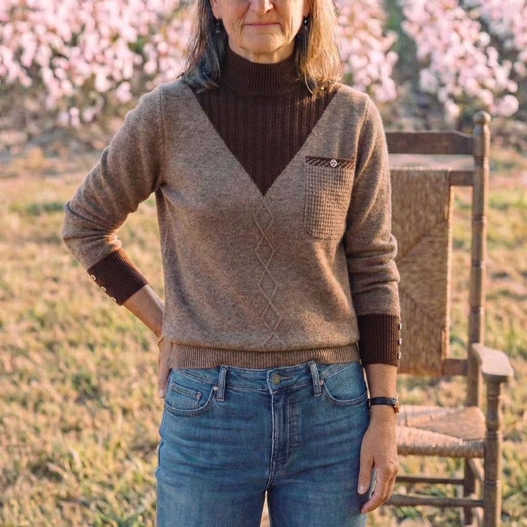 Cotton V-Neck Sweater with Chest Logo