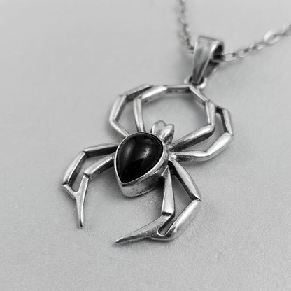Black Gemstone Spider Pendant Necklace
