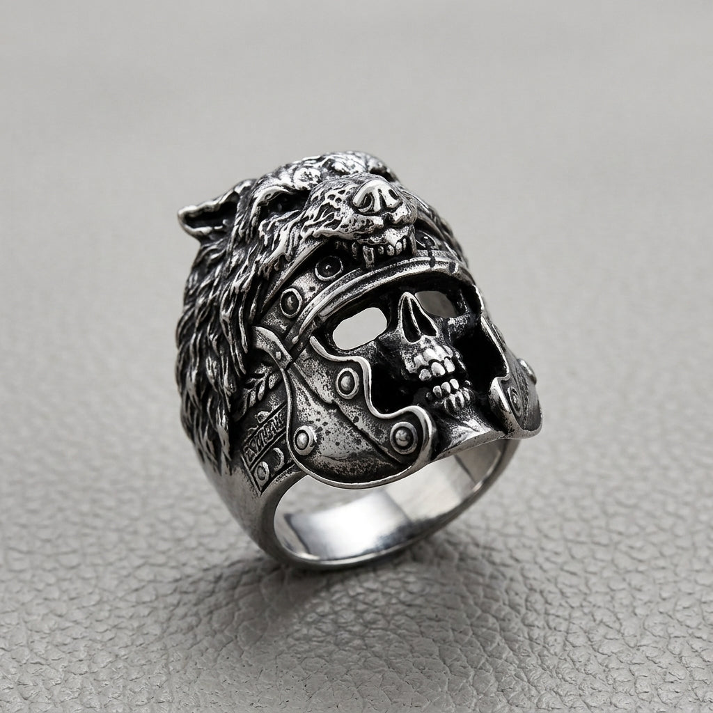 Wolf Helm Skull Gladiator Ring