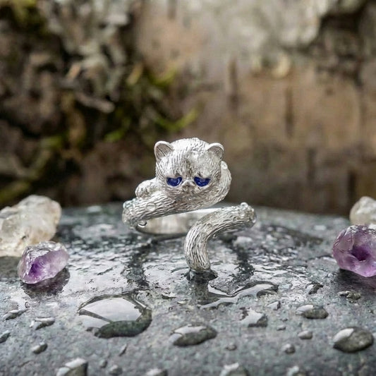 Adjustable 925 Sterling Silver Kitten Ring