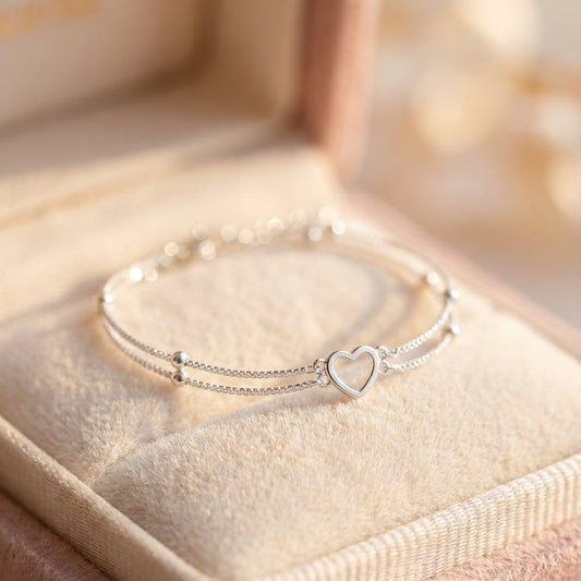 Adjustable Silver Heart Bracelet