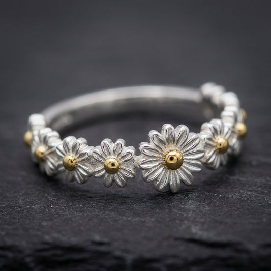 Adjustable Silver And Hand Painted Enamel Daisy Ring