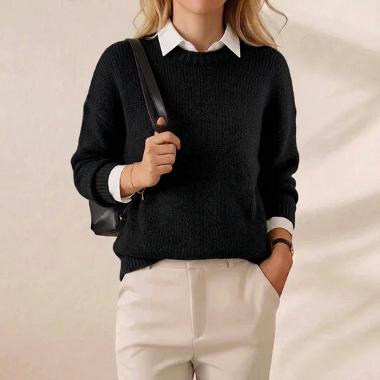 After Dark Essential Crewneck Classic Black Layered Knit Pullover