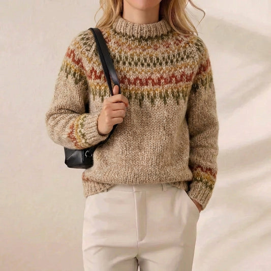 Autumn Harvest Fair Isle Mock Neck Wool Pullover